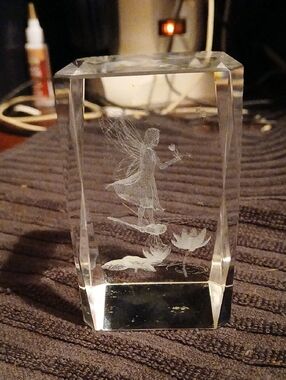 Clear Crystal Fairy Décor Block - Etched Fairy Design